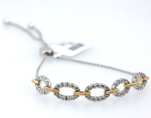 10k White & Yellow Gold 1.00 CT Diamond Bolo Bracelet, 7.2g, S17082