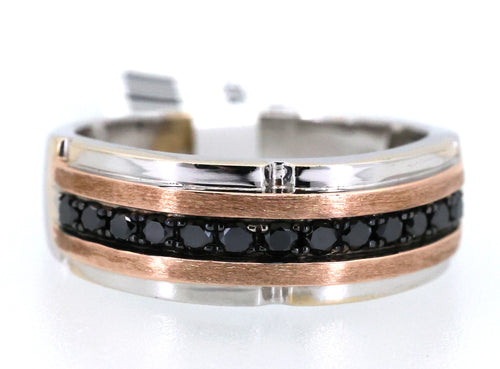 10k White & Rose Gold 0.25 CT Black Diamond Men's Band Ring, S109098