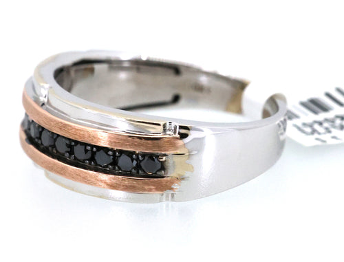 10k White & Rose Gold 0.25 CT Black Diamond Men's Band Ring, S109098