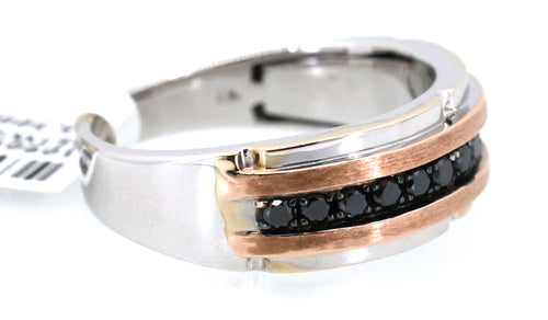 10k White & Rose Gold 0.25 CT Black Diamond Men's Band Ring, S109098