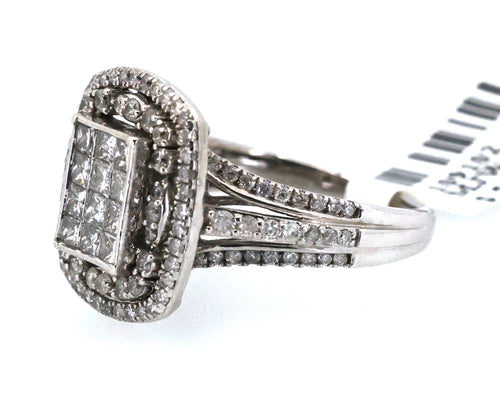 10k White Gold 1.25CT Diamond Cluster Ring,6.2g, S109102