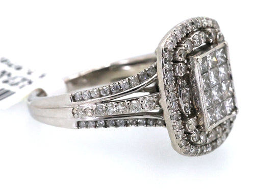 10k White Gold 1.25CT Diamond Cluster Ring,6.2g, S109102