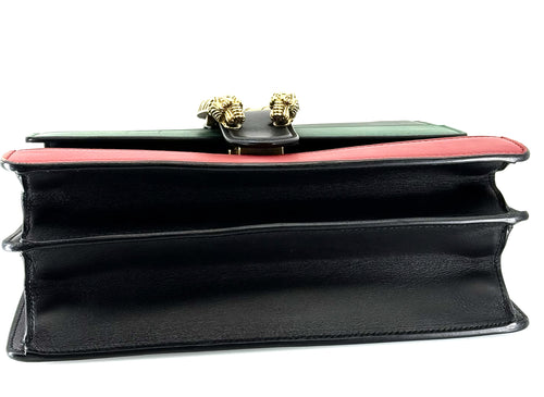 Gucci Bamboo Dionysus Shoulder Handbag Leather Black Green Red Used Women