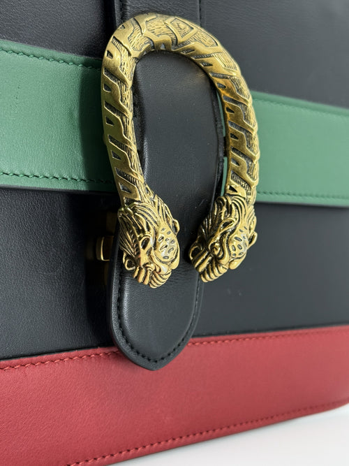 Gucci Bamboo Dionysus Shoulder Handbag Leather Black Green Red Used Women