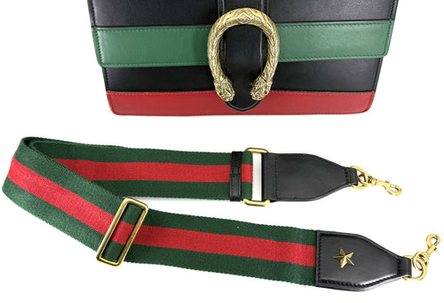 Gucci Bamboo Dionysus Shoulder Handbag Leather Black Green Red Used Women