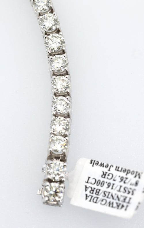14k White Gold 15.75 CT Diamond Tennis Bracelet, 26.7g, 8", S17104