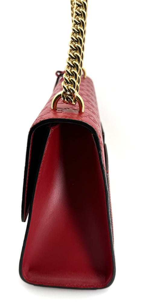 Gucci Guccissima Medium Padlock Shoulder Bag Hibiscus Red  (Pre-owned)