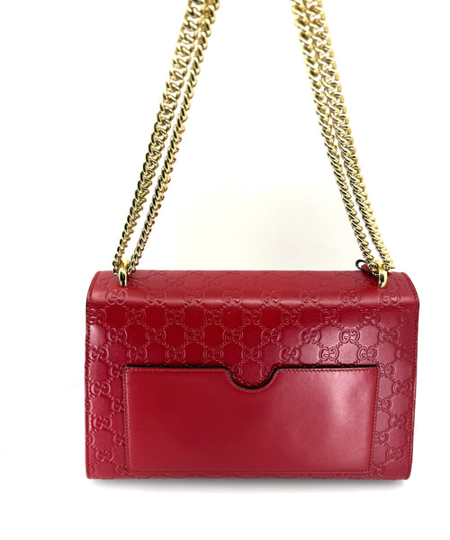Gucci Guccissima Medium Padlock Shoulder Bag Hibiscus Red  (Pre-owned)