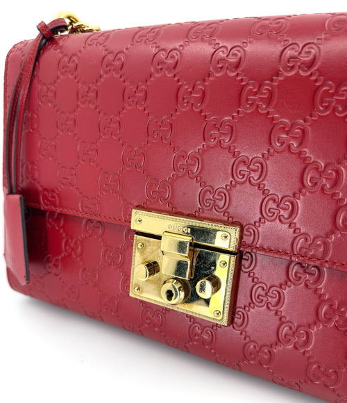 Gucci Guccissima Medium Padlock Shoulder Bag Hibiscus Red  (Pre-owned)
