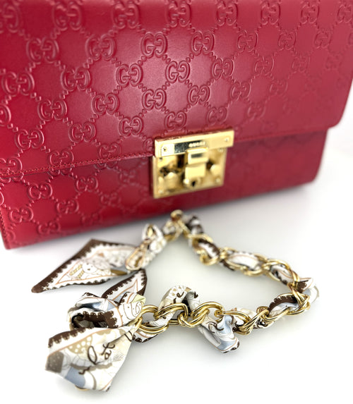 Gucci Guccissima Medium Padlock Shoulder Bag Hibiscus Red  (Pre-owned)