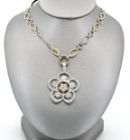 14k White & Yellow Gold Flower Diamond Pendant Necklace, 22.8g
