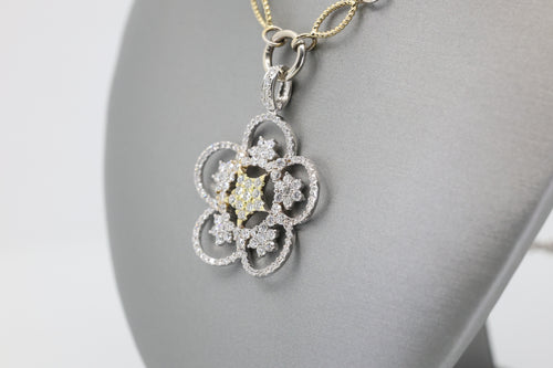 14k White & Yellow Gold Flower Diamond Pendant Necklace, 22.8g
