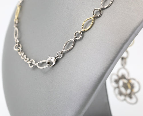 14k White & Yellow Gold Flower Diamond Pendant Necklace, 22.8g
