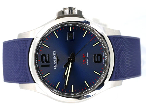 Longines Conquest V.H.P. 43mm, L3.726.4.96.9 Blue Dial Rubber Strap Men's Watch, S16097