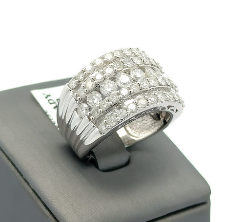14k White Gold 2.75CT Wide Band Round & Baguette Cut Diamond Ring, S108623