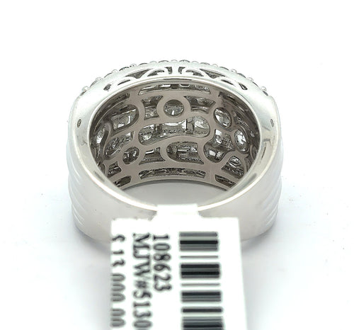 14k White Gold 2.75CT Wide Band Round & Baguette Cut Diamond Ring, S108623