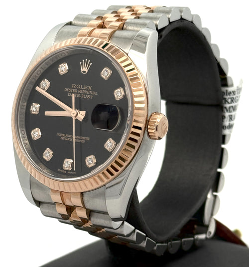 Pre-owned Rolex Datejust 36mm Black Dial - 116231 - Rose Gold/Steel S106431