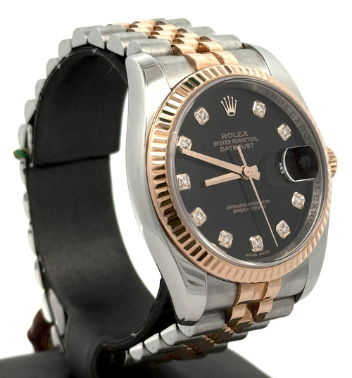 Pre-owned Rolex Datejust 36mm Black Dial - 116231 - Rose Gold/Steel S106431