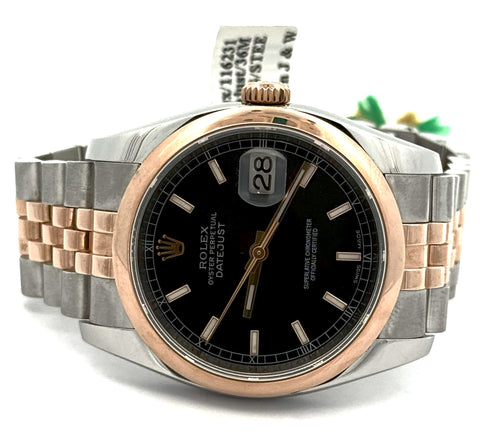 Pre-owned Rolex Datejust 36mm Black Dial - 116231 - Rose Gold/Steel S108211