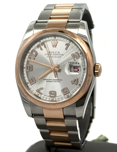 Pre-owned Rolex Datejust 36mm Silver Dial - 116201 - Rose Gold/Steel S105782
