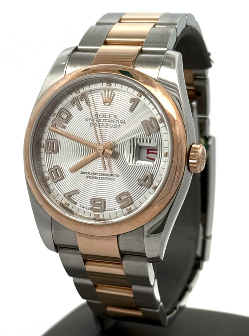 Pre-owned Rolex Datejust 36mm Silver Dial - 116201 - Rose Gold/Steel S105782