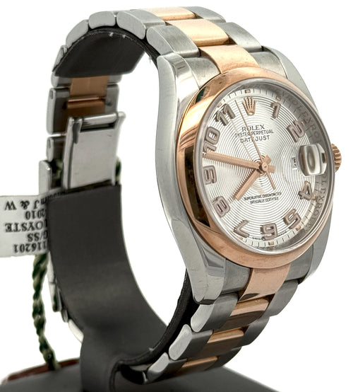 Pre-owned Rolex Datejust 36mm Silver Dial - 116201 - Rose Gold/Steel S105782