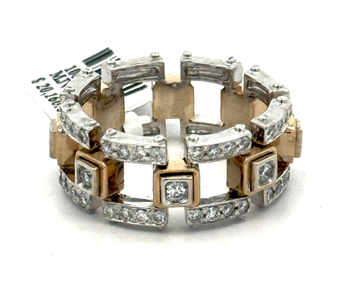 14k Two Tone Gold 1.75 CT Diamond Men's Band Ring, 13.0gm, Size 11.25, S108577