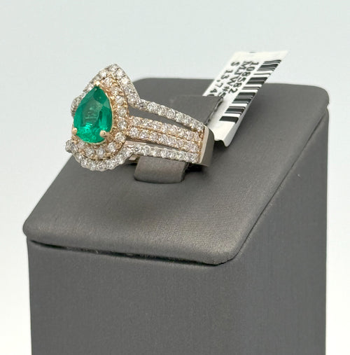 14k Yellow Gold 1.00 CT Green Emerald & 1.25 CT Diamond Ladies Ring, 7.3gm, S108582