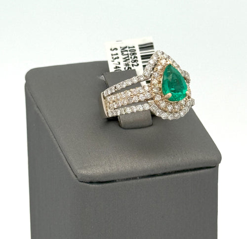 14k Yellow Gold 1.00 CT Green Emerald & 1.25 CT Diamond Ladies Ring, 7.3gm, S108582