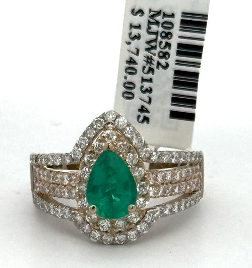 14k Yellow Gold 1.00 CT Green Emerald & 1.25 CT Diamond Ladies Ring, 7.3gm, S108582
