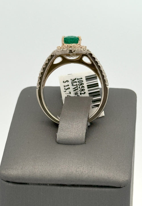 14k Yellow Gold 1.00 CT Green Emerald & 1.25 CT Diamond Ladies Ring, 7.3gm, S108582