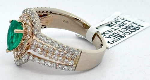 14k Yellow Gold 1.00 CT Green Emerald & 1.25 CT Diamond Ladies Ring, 7.3gm, S108582