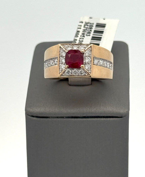 14k Yellow Gold 1.50 CT Garnet & 0.75 Diamond Men's Ring, 10.7gm, Size 10.25, S108583