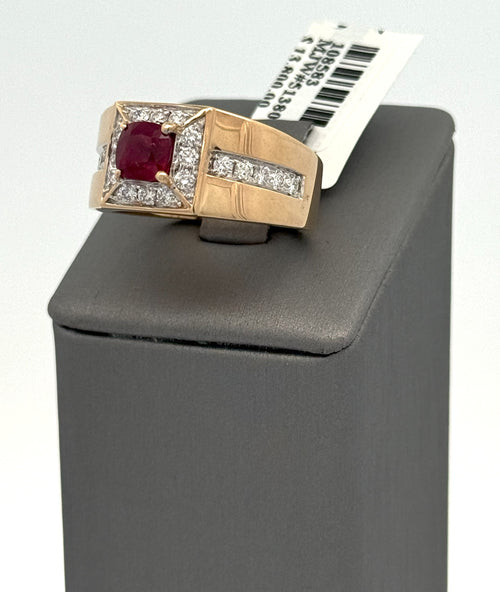 14k Yellow Gold 1.50 CT Garnet & 0.75 Diamond Men's Ring, 10.7gm, Size 10.25, S108583
