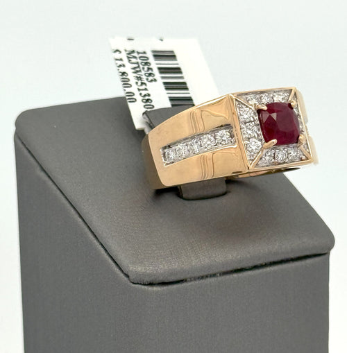 14k Yellow Gold 1.50 CT Garnet & 0.75 Diamond Men's Ring, 10.7gm, Size 10.25, S108583