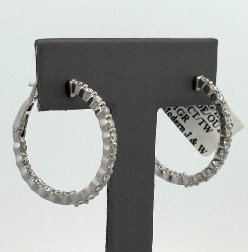 14k White Gold 1.60CT Diamond Inside Out Hoop Earrings, 6.1g, S108596
