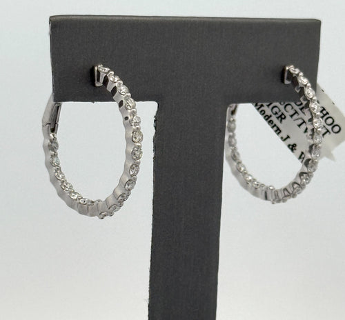 14k White Gold 1.60CT Diamond Inside Out Hoop Earrings, 6.1g, S108596