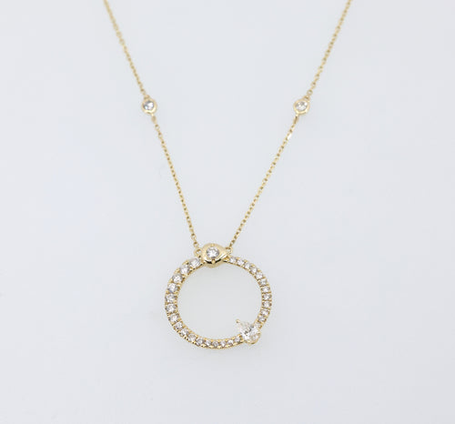 14K Yellow Gold 0.75Ct Diamond Circle Pendant Necklace, 3.6G, S17177