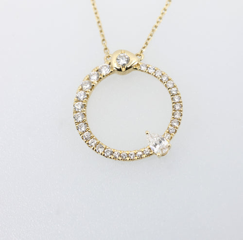 14K Yellow Gold 0.75Ct Diamond Circle Pendant Necklace, 3.6G, S17177