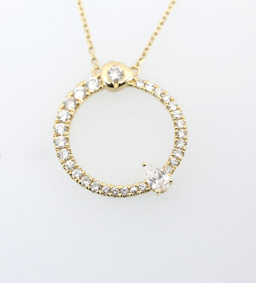 14K Yellow Gold 0.75Ct Diamond Circle Pendant Necklace, 3.6G, S17177