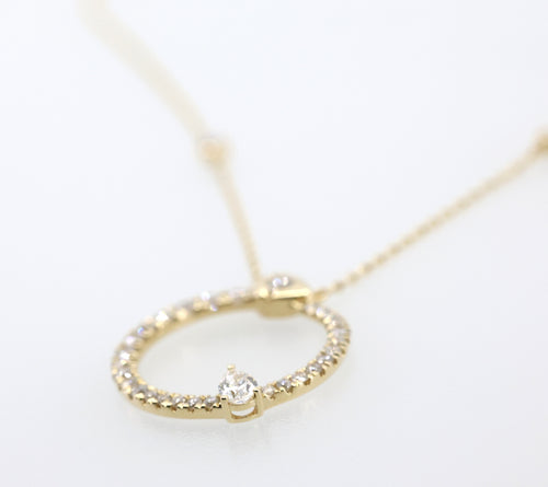 14K Yellow Gold 0.75Ct Diamond Circle Pendant Necklace, 3.6G, S17177