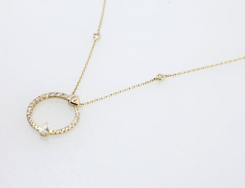 14K Yellow Gold 0.75Ct Diamond Circle Pendant Necklace, 3.6G, S17177