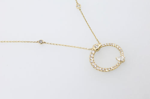 14K Yellow Gold 0.75Ct Diamond Circle Pendant Necklace, 3.6G, S17177