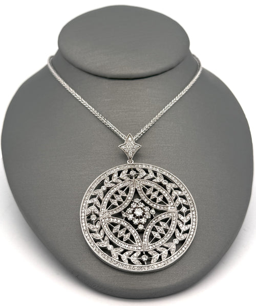 EFFY 14K White Gold Large Diamond Pendant Necklace 16.3g, S108575