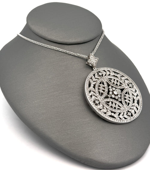 EFFY 14K White Gold Large Diamond Pendant Necklace 16.3g, S108575