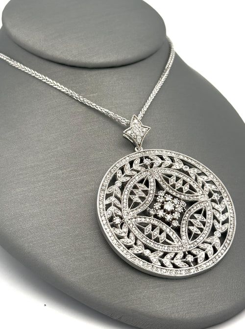 EFFY 14K White Gold Large Diamond Pendant Necklace 16.3g, S108575