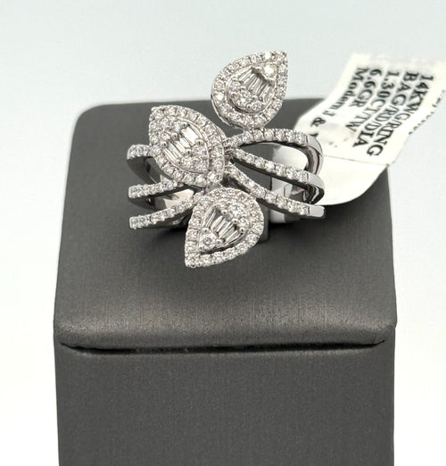 14k White Gold 1.05CT Baguette & Round Cut Diamond Ladies Ring, S108585