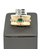 14k Yellow Gold Ladies 0.75 CT Diamond & Green Emerald Ring, 6.5gm, Size 7, S108580