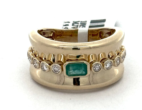 14k Yellow Gold Ladies 0.75 CT Diamond & Green Emerald Ring, 6.5gm, Size 7, S108580