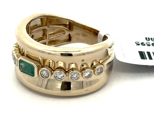 14k Yellow Gold Ladies 0.75 CT Diamond & Green Emerald Ring, 6.5gm, Size 7, S108580